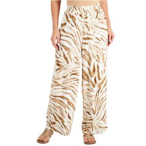 JM 100% LINEN Zebra Print Wide Leg Travel Cruise Resort Yacht Beach Pants Size10